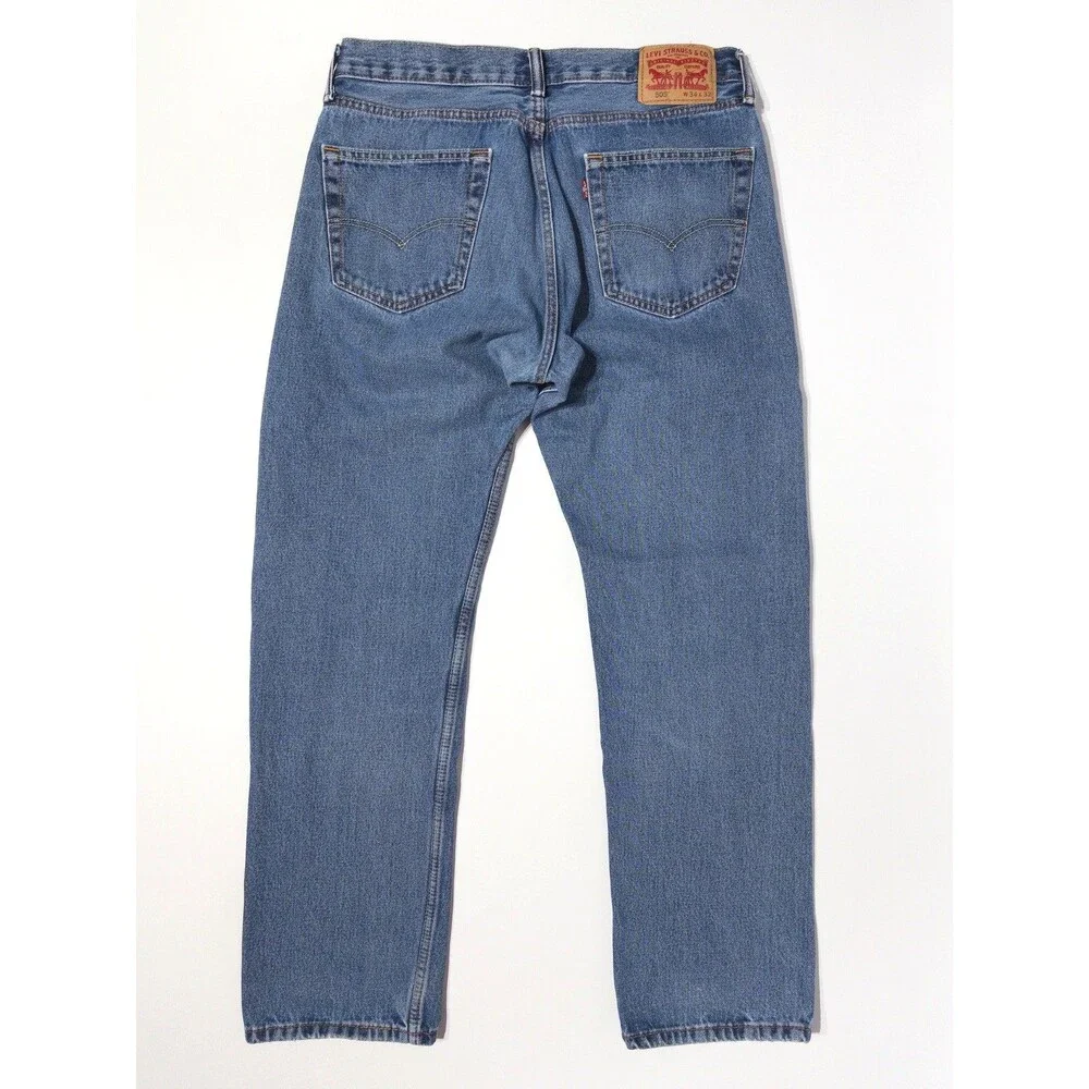 Levi's 505 100% Cotton Straight Leg Regular Fit Medium Wash Jeans Men Size 34x32
